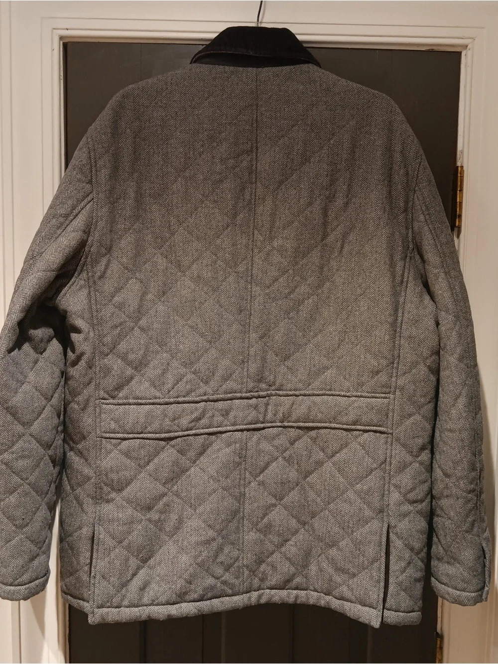 Men's Quilted Grey Brown Barn Field Jacket with Corduroy Collar
